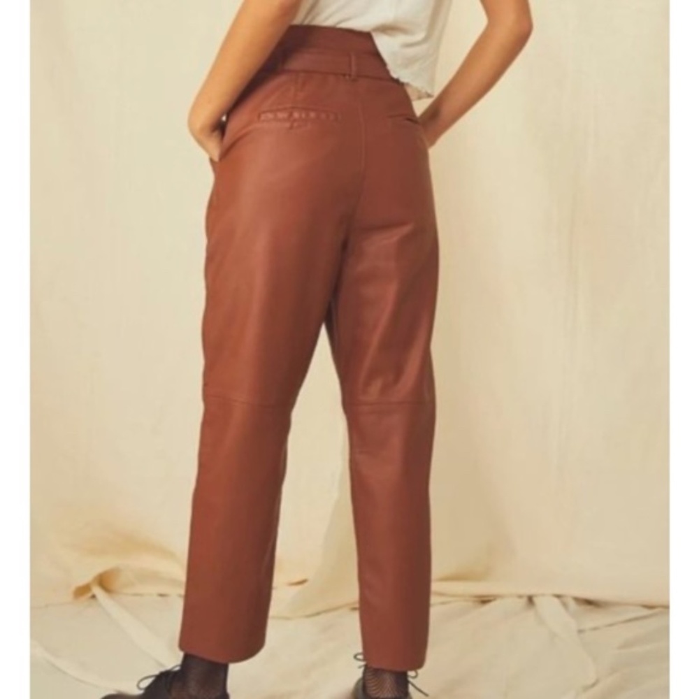 Free People Brown High-Waist Faux Leather Paperbag Pants - Picture 3 of 14